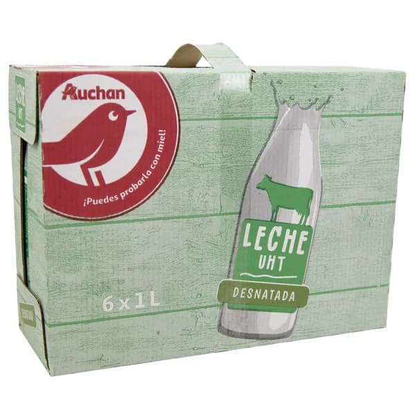 AUCHAN Leche desnatada de vaca 6x 1 l. Producto Alcampo - 6 l - Imagen del producto en Findit