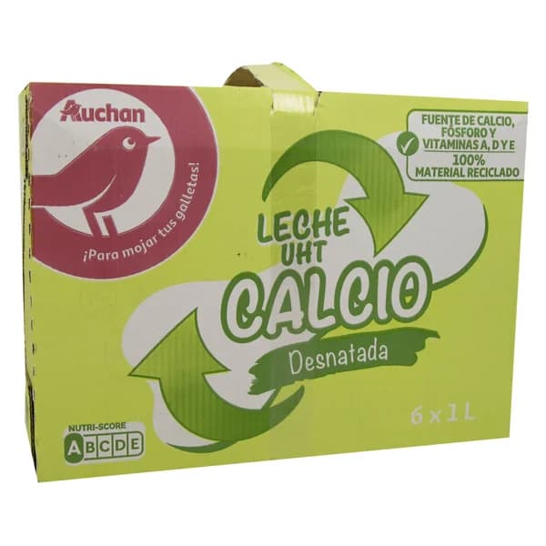 AUCHAN Leche desnatada de vaca, enriquecida con calcio 6 x 1 l. Producto Alcampo - 6 l - Imagen del producto en Findit