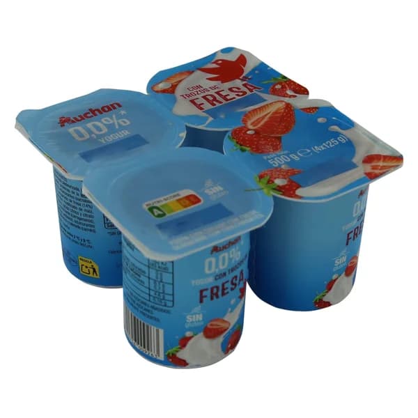 AUCHAN Yogur desnatado (0.0% materia grasa), con trocitos de fresas 4 x 125 g. Producto Alcampo - 0.5 kg - Imagen del producto en Findit