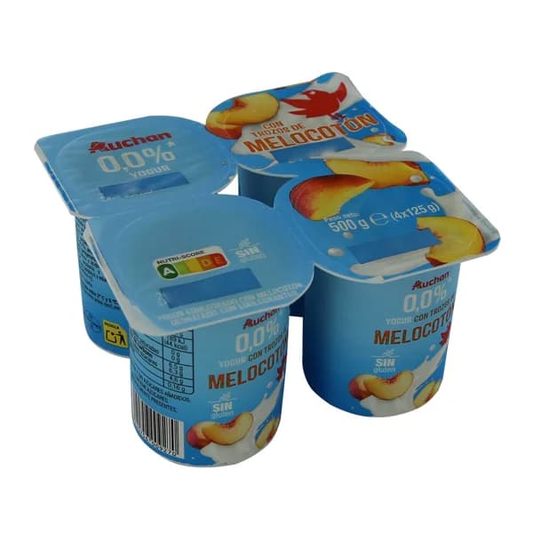 AUCHAN Yogur desnatado (0.0% materia grasa) con trozos de melocotón 4 x 125 g. Producto Alcampo - 0.5 kg - Imagen del producto en Findit