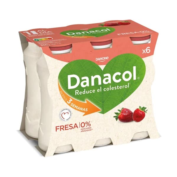 DANACOL Leche fermentada desnatada con edulcorantes, esteroles vegetales añadidos y sabor a fresa de Danone 6 x 100 g - 0.58 l - Imagen del producto en Findit