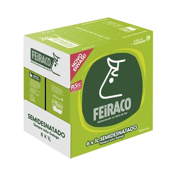 FEIRACO Leche de vaca semidesnatada de origen 100% gallega 6 x 1l. - 6 l - Imagen del producto en Findit