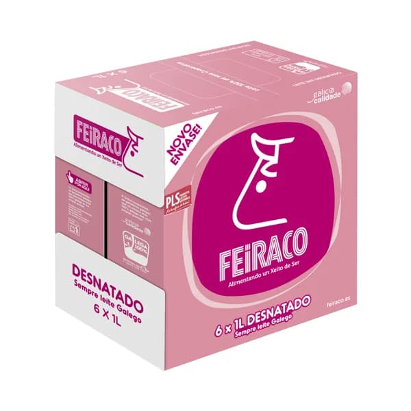 FEIRACO Leche de vaca desnatada y de origen 100% gallega 6 x 1l. - 6 l - Imagen del producto en Findit