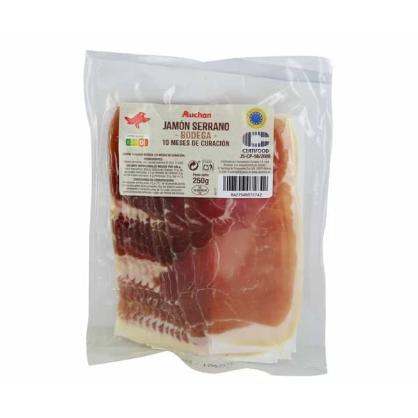 AUCHAN Jamón serrano bodega (10 meses de curación) cortado en lonchas 250 g. Producto Alcampo - 0.25 kg - Imagen del producto en Findit