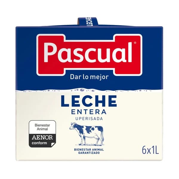 PASCUAL Leche entera procedente de animales con bienestar garantizado 6x 1l. - 6 l - Imagen del producto en Findit