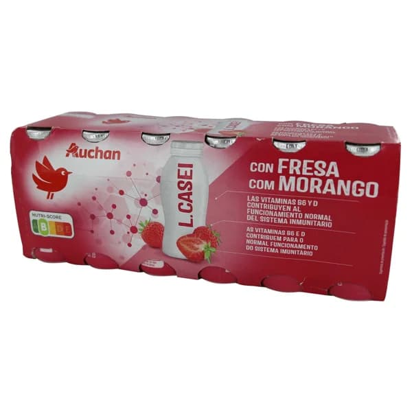 AUCHAN Leche fermentada con Lcasei y sabor a fresa 12 x 100 g. Producto Alcampo - 1.2 kg - Imagen del producto en Findit