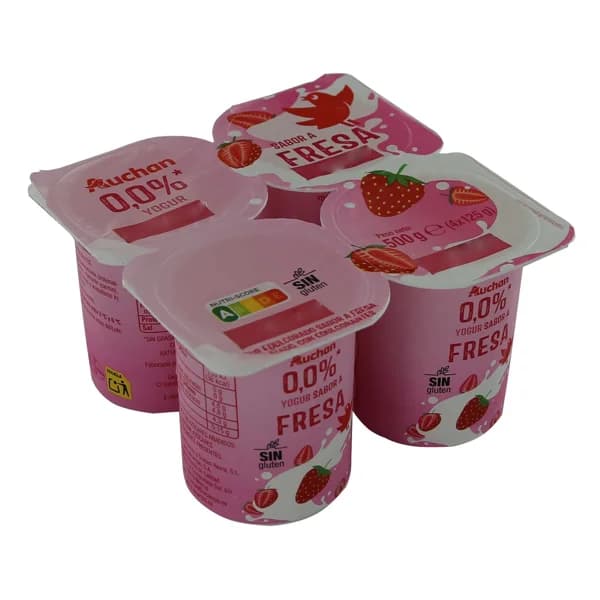 AUCHAN Yogur desnatado sabor a fresa 4 x 125 g. Producto Alcampo - 0.5 kg - Imagen del producto en Findit