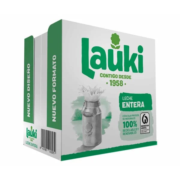 LAUKI Leche entera de vaca, de origen 100% español 6 x 1l. - 6 l - Imagen del producto en Findit