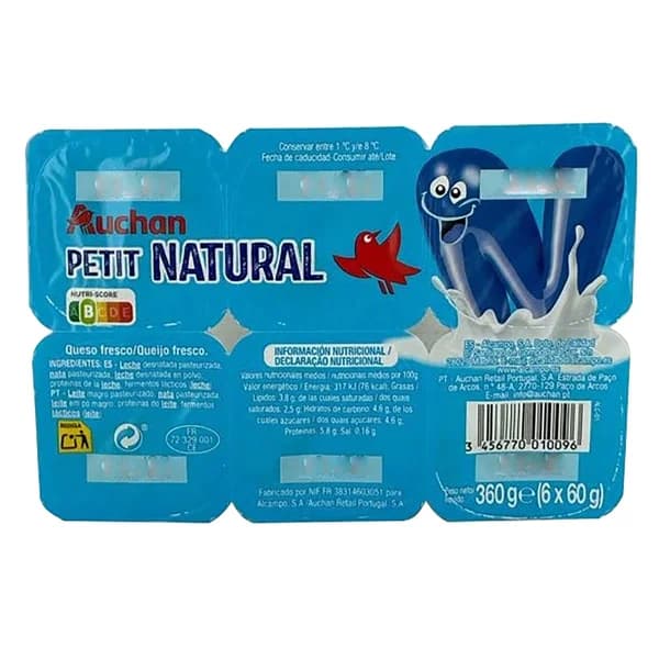 AUCHAN Petit suisse sabor natural 6 x 60 g. Producto Alcampo - 0.36 kg - Imagen del producto en Findit