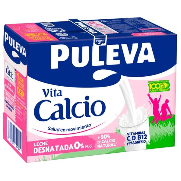 PULEVA Leche desnatada (0% materia grasa) de vaca, con un 50% más de calcio natural  Vita calcio 6 x 1l. - 6 l - Imagen del producto en Findit