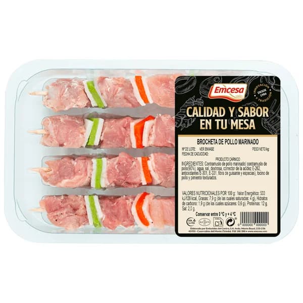 EMCESA Brochetas de pollo marinado con verduras 320 g. - 0.32 kg - Imagen del producto en Findit