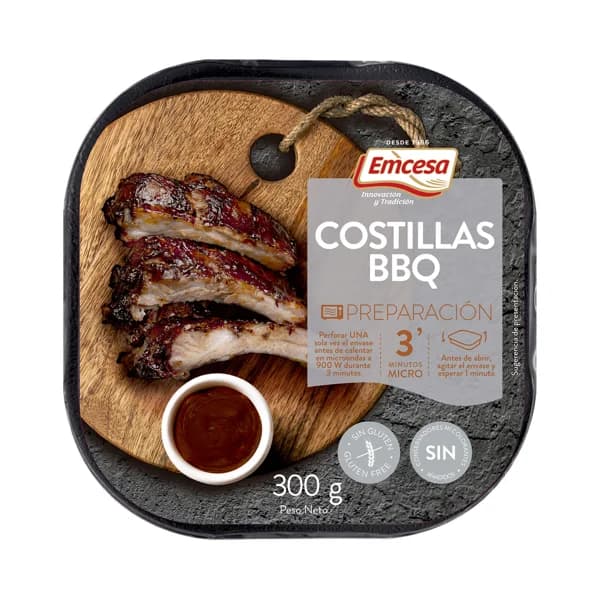 EMCESA Costillas de cerdo al estilo americano (bbq), listas para calentar y comer 300 g. - 0.3 kg - Imagen del producto en Findit