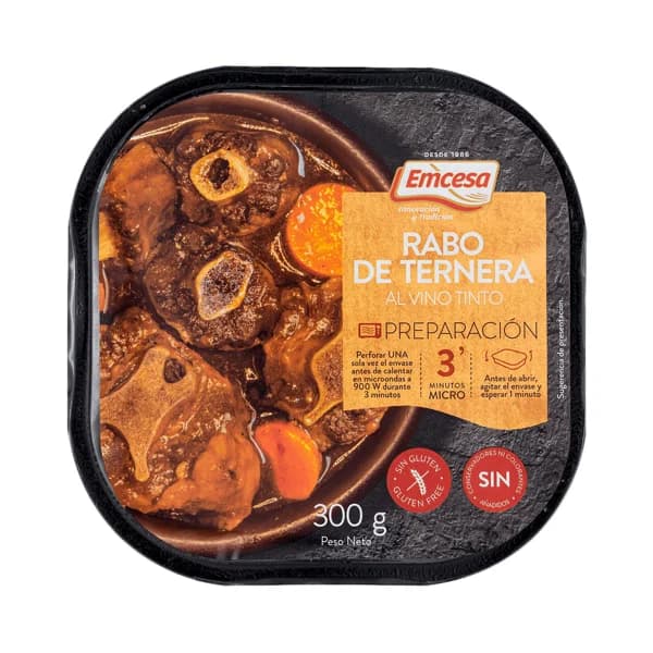 EMCESA Rabo de ternera al vino tinto, listo para calentar y comer 300 g. - 0.3 kg - Imagen del producto en Findit