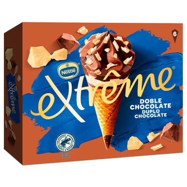 EXTRÈME Cono de helado de chocolate blanco, con leche y negro, con virutas de chocolate blanco 6 x 120 ml. - 0.72 l - Imagen del producto en Findit