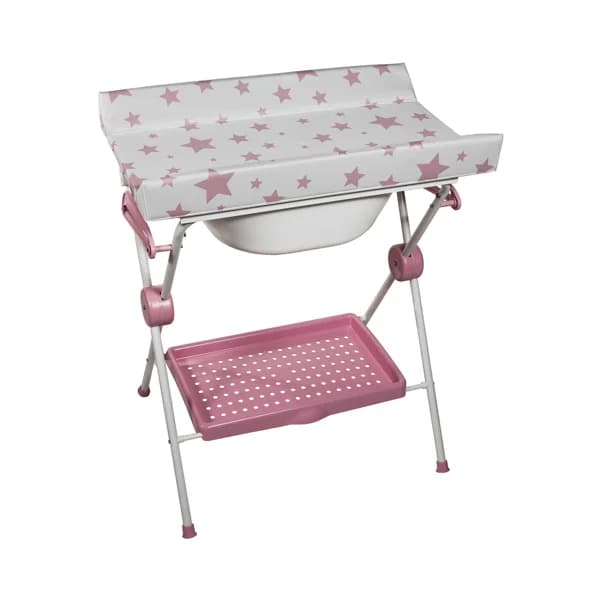 Bañera con cambiador y cubeta, tubo desagüe, bandeja portaobjetos, color rosa, PLASTIMYR. - 1 ud - Imagen del producto en Findit