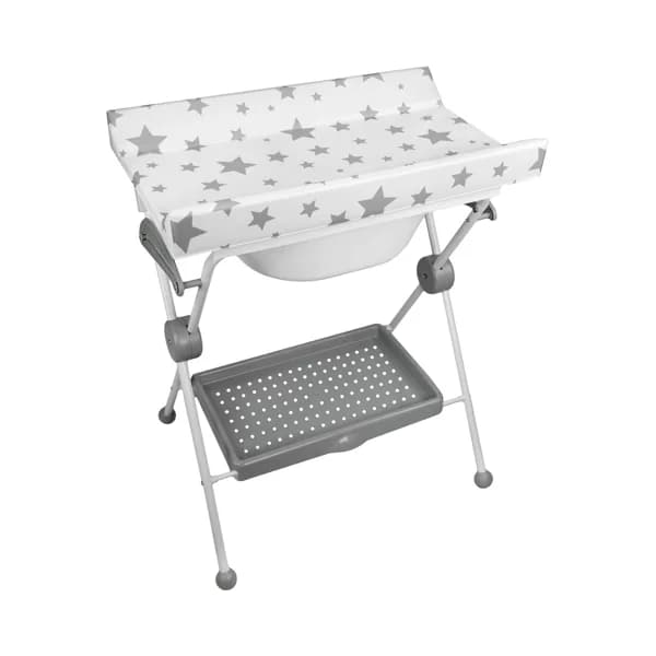 Bañera con cambiador y cubeta, tubo desagüe, bandeja portaobjetos, color blanco y gris PLASTIMYR. - 1 ud - Imagen del producto en Findit