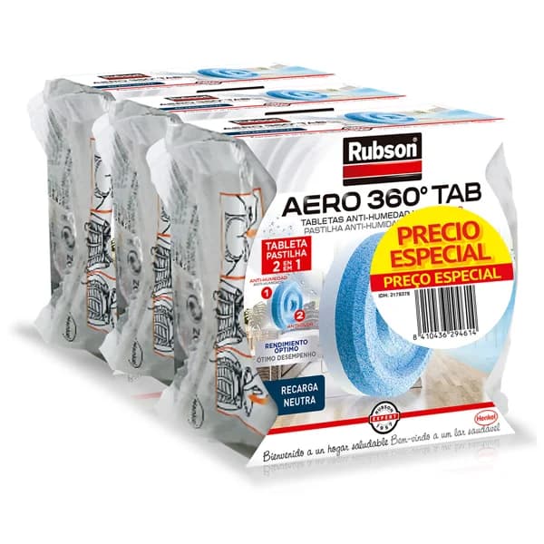 Recambio universal en tableta para deshumidificador, RUBSON Aero 360°, 3x450grs. - 1 ud - Imagen del producto en Findit