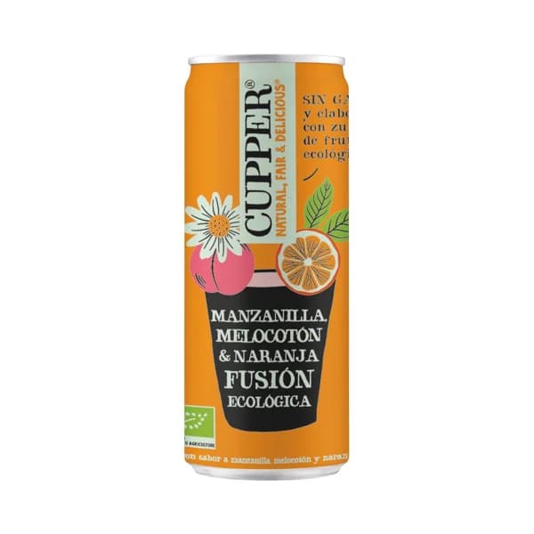 CUPPER Fusión Bebida ecológica con sabor a manzanilla, melocotón y naranja lata 25 cl. - 0.25 l - Imagen del producto en Findit