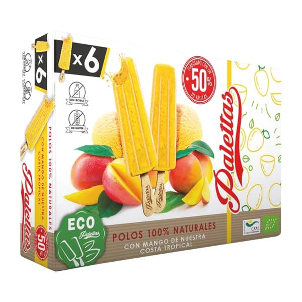 PALETTAS Polos ecológicos naturales de mango 6 x 55 ml. - 0.33 l - Imagen del producto en Findit