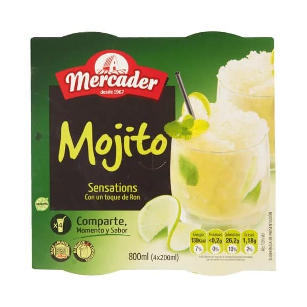 MERCADER Granizado de mojito con un toque de ron y sin gluten MERCADER 4 x 200 ml. - 0.76 l - Imagen del producto en Findit