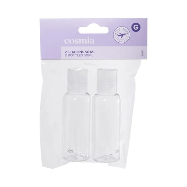 COSMIA Botellas vacias para guardar líquidos, especial avión 2 x 50 ml. - 1 ud - Imagen del producto en Findit