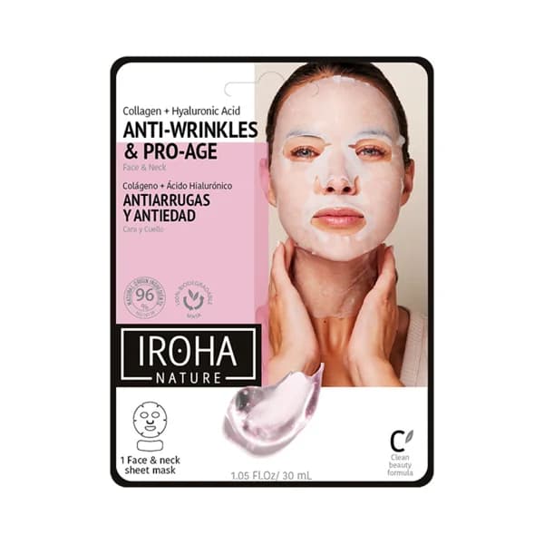 IROHA NATURE Mascarilla intensiva antiedad en tejido 100% algodón y con colágeno y ácido hialurónico IROHA NATURE. - 1 ud - Imagen del producto en Findit