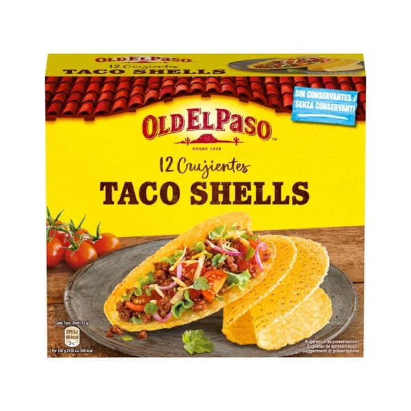 OLD EL PASO Tacos Shells, aperitivos fritos de maíz OLD EL PASO 12 uds. 156 g. - 0.16 kg - Imagen del producto en Findit
