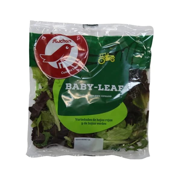 AUCHAN Mezcla de ensalada hojas rojas y hojas verde listas para su consumo 70 g. Producto Alcampo - 0.07 kg - Imagen del producto en Findit