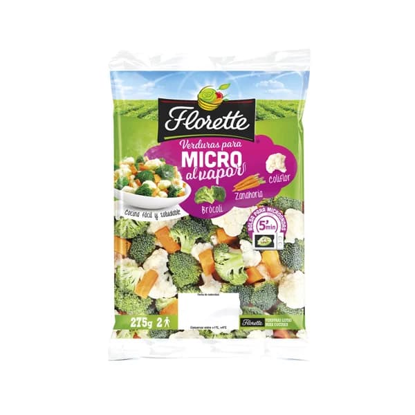 Verduras para microondas al vapor (coliflor, brócoli y zanahoria) FLORETTE 275 g. - 0.28 kg - Imagen del producto en Findit