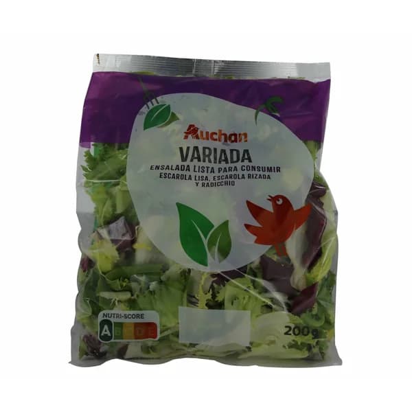 AUCHAN Ensalada variada (escarola lisa, escarola rizada y radicchio) bolsa de 200 g. Producto Alcampo - 0.2 kg - Imagen del producto en Findit