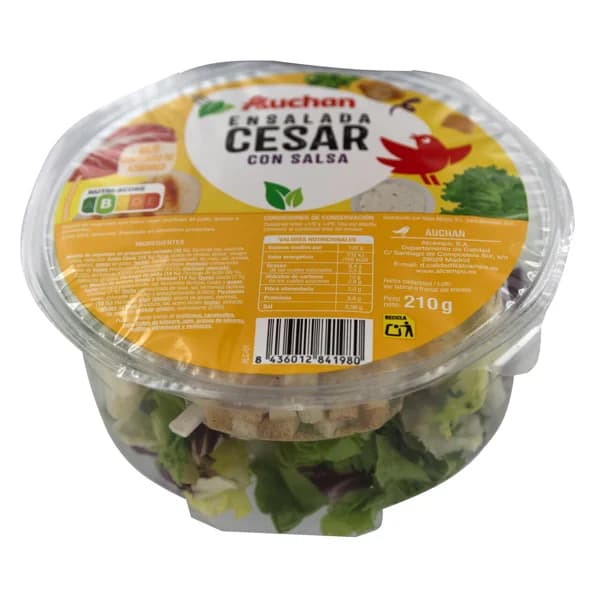 AUCHAN Ensalada César (salsa, pechuga de pollo, picatostes y queso) 210 g. Producto Alcampo - 0.21 kg - Imagen del producto en Findit