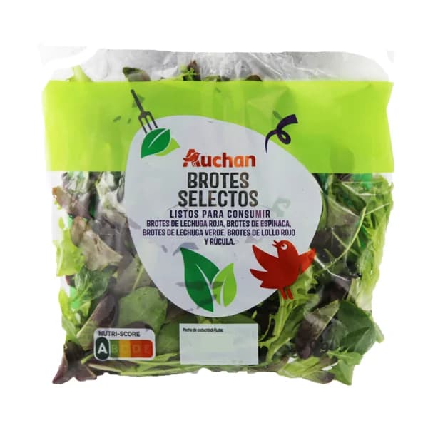 AUCHAN Brotes selectos de espinaca, rúcula y lechuga roja 70 g. Producto Alcampo - 0.07 kg - Imagen del producto en Findit