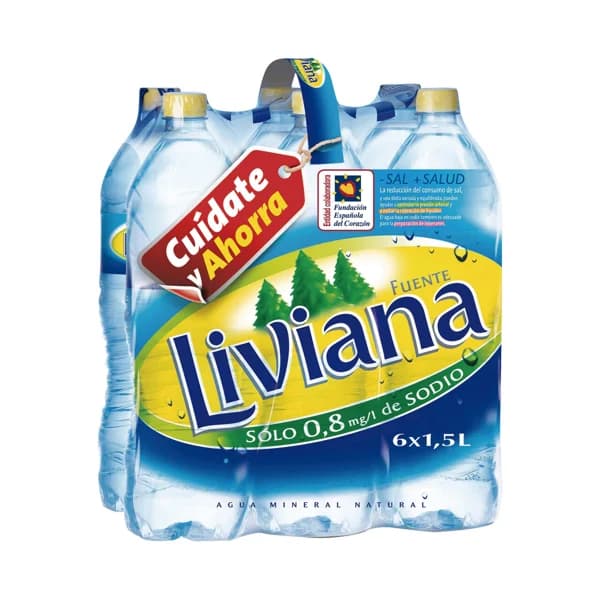 FUENTE LIVIANA Agua mineral pack de 6 uds. x 1,5 l. - 9 l - Imagen del producto en Findit
