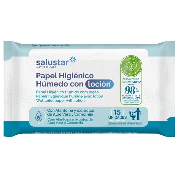 SALUSTAR Toallitas para el baño (papel higiénico húmedo) fabricadas con tejido biodegradable 15 uds. - 1 ud - Imagen del producto en Findit