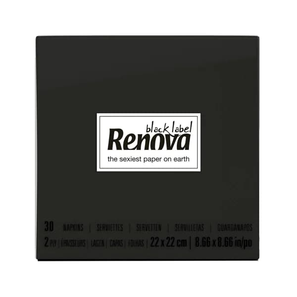 RENOVA Servilletas desechables color negro, RENOVA BLACK LABEKL 23 x 23 centímetros 30 uds. - 1 ud - Imagen del producto en Findit