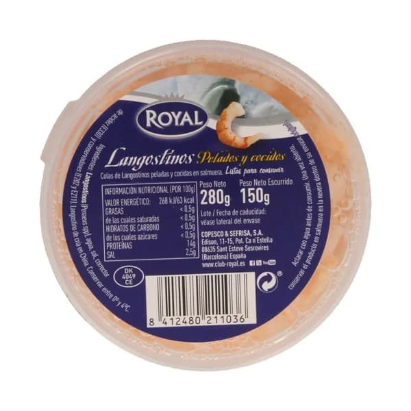 ROYAL Langostinos pelados y cocidos ROYAL 280 g. - 0.15 kg - Imagen del producto en Findit