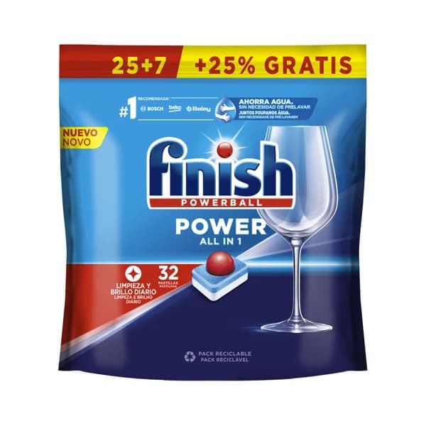 FINISH Detergente para lavavajillas en pastillas FINISH POWERBALL ALL IN 1 MAX 25+10 uds 570,5 g. - 0.51 kg - Imagen del producto en Findit