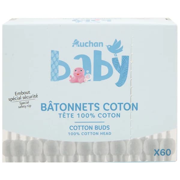 PRODUCTO ALCAMPO Baby Bastoncillos de algodón con palo de papel y punta especial de seguridad 60 uds. - 1 ud - Imagen del producto en Findit
