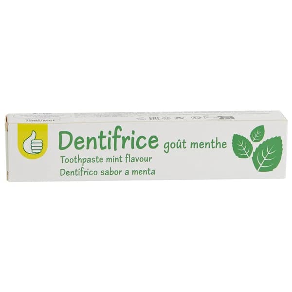 PRODUCTO ECONÓMICO ALCAMPO Pasta de dientes con flúor y sabor a menta PRODUCTO ECONÓMICO ALCAMPO 75 ml. - 0.08 l - Imagen del producto en Findit