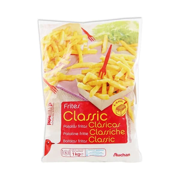 AUCHAN Patatas prefritas, ultracongeladas y de corte clásico 1 kg. Producto Alcampo - 1 kg - Imagen del producto en Findit
