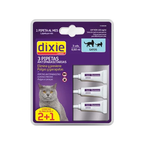 DIXIE Pipetas antiparisitarias para gatos previene pulgas y garrapatas  3 uds. 50 ml. - 1 ud - Imagen del producto en Findit