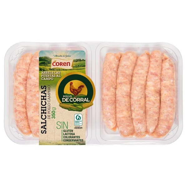 Bandeja de salchichas de pollo de corral COREN 350 g. - 0.35 kg - Imagen del producto en Findit