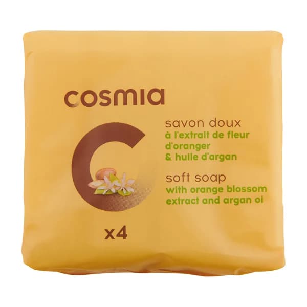 COSMIA Pastilla de jabón de tocador extractos de flor de naranjo y de aceite de argán 4 x 90 g. - 0.36 kg - Imagen del producto en Findit