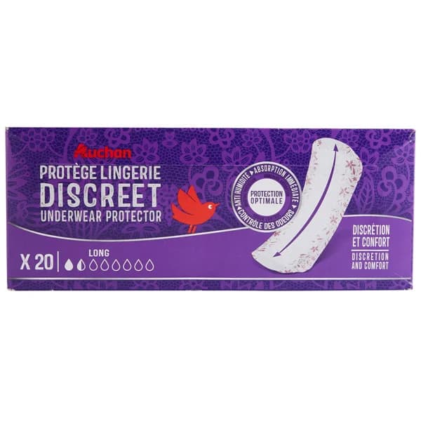 PRODUCTO ALCAMPO Salvaslips discreet largos, con forma anatómica 20 uds. - 1 ud - Imagen del producto en Findit