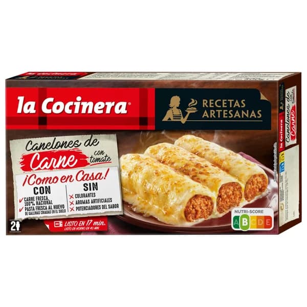 LA COCINERA Canelones de pasta fresca al huevo, rellenos de carne (origen 100% nacional) con tomate Recetas artesanas 500 g. - 0.5 kg - Imagen del producto en Findit