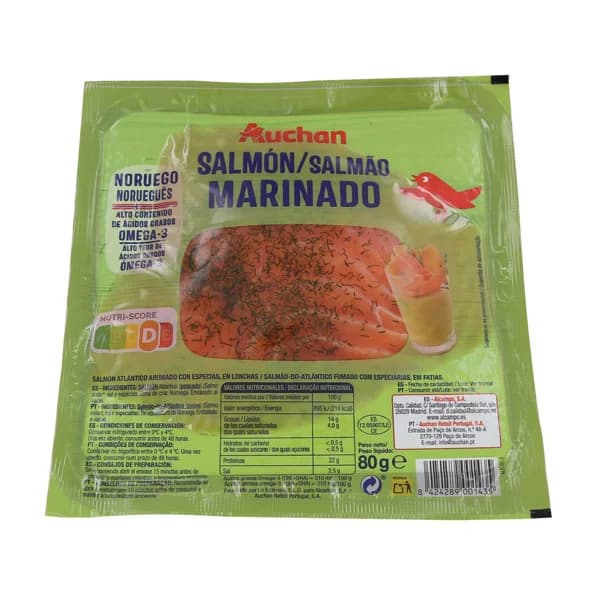 AUCHAN Salmón marinado 80 g. Producto Alcampo - 0.08 kg - Imagen del producto en Findit