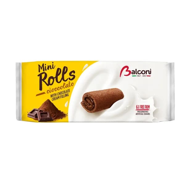 BALCONI Bizcochitos rellenos de chocolate BALCONI MINI ROLLS 6 uds. 180 g. - 0.18 kg - Imagen del producto en Findit