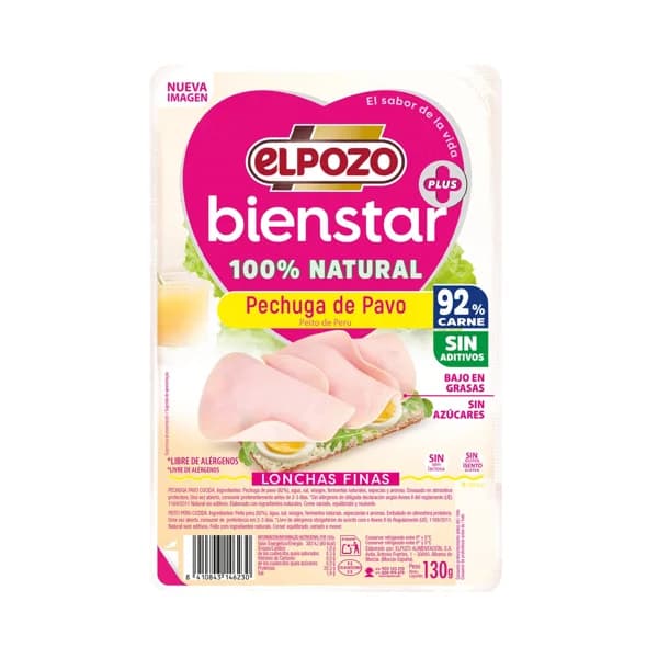 EL POZO Bienstar Pechuga de pavo 100% natural cortada en finas lonchas 130 g. - 0.12 kg - Imagen del producto en Findit