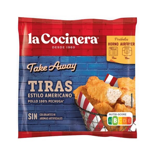 LA COCINERA Take away Tiras de pollo congelado (100% pechuga de pollo) estilo americano 360 g. - 0.36 kg - Imagen del producto en Findit