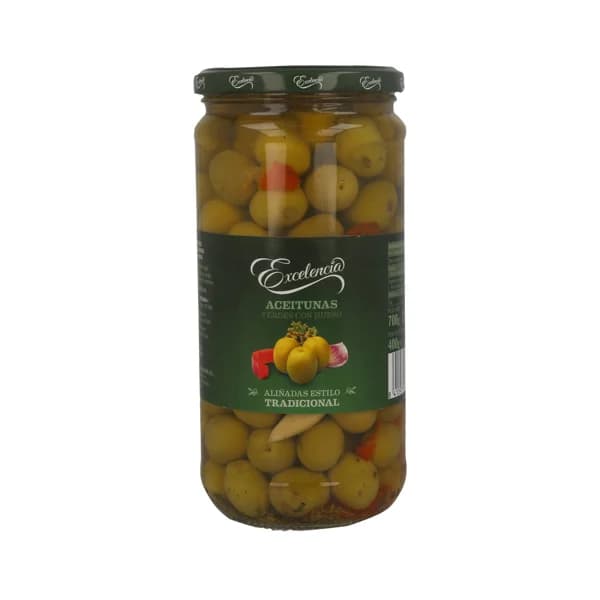 Frasco aceitunas deshuesadas aliñadas mojo picón EXCELENCIA 330 g. - 0.23 kg - Imagen del producto en Findit